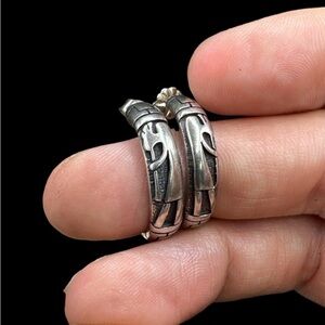 Vintage Sterling Silver Signed Waldeck Johnson Navajo Kokopelli Hoop Earrings 1”